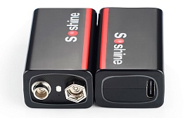 Комплект из 2 аккумуляторов Soshine Крона 9V (Li-Ion, 500 мАч) со встроенной USB-C зарядкой и кабелем